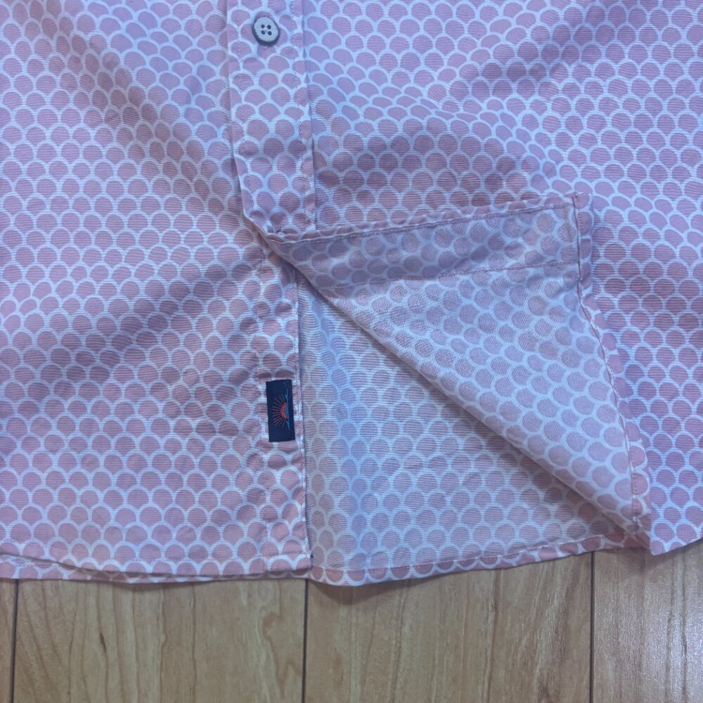 Faherty Short Sleeve Organic Cotton Casual Button Up Shirt Pink Scallop Men's L - Picture 5 of 7